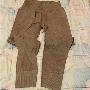 Active USA Ribbed Drawstring Joggers - Brown